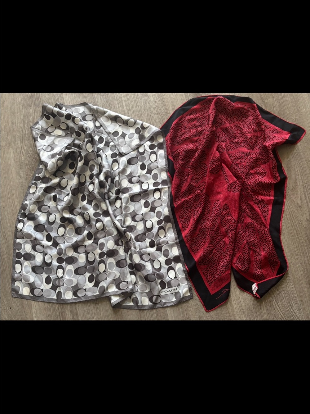 Coach Silk Gray Scarf & Red Anne Klein Scarf Bundle